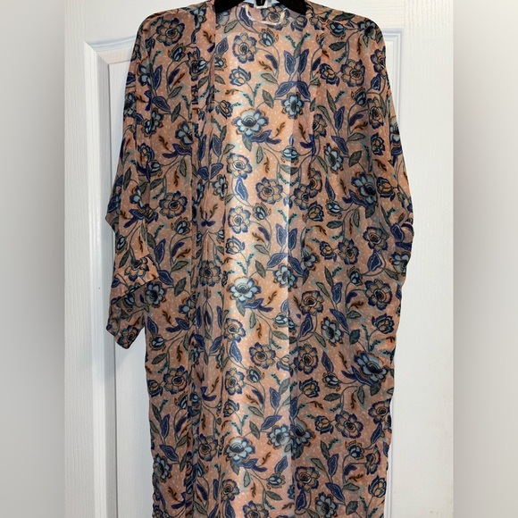 Sonoma Floral Swim Cover-Up | Blue & Peach Kimono Style | One Size - Picture 3 of 5